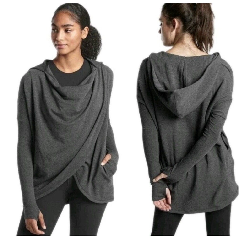 ATHLETA Purana Wrap Sweatshirt Pullover Sweater Oversized Charcoal Gray SZ XL